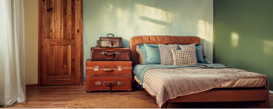 image showing how vintage suitcases can be used as stylish storage in a bedroom