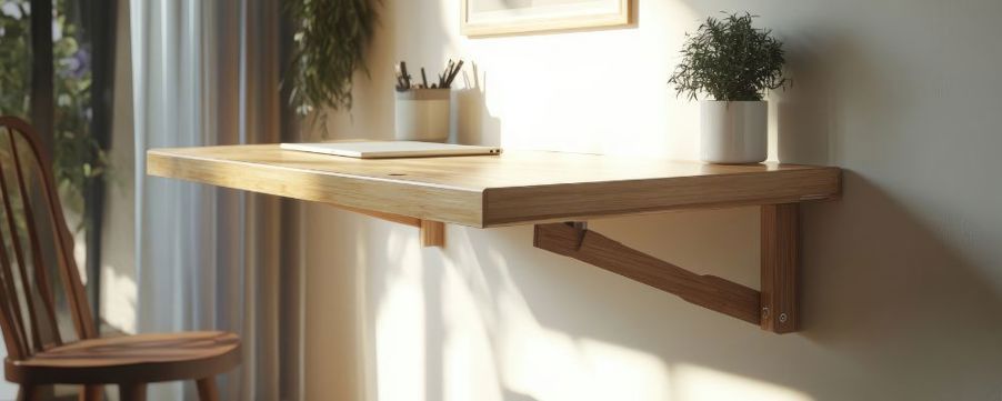 A wooden fold down desk