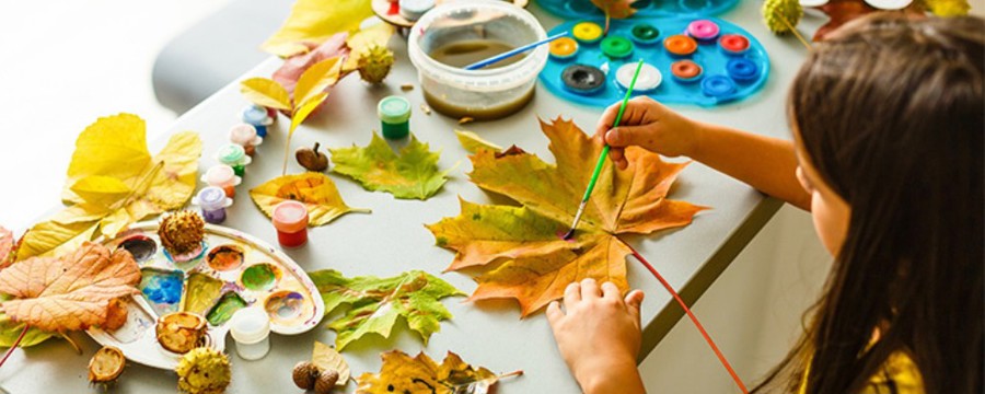 kids create fun leaf paintings
