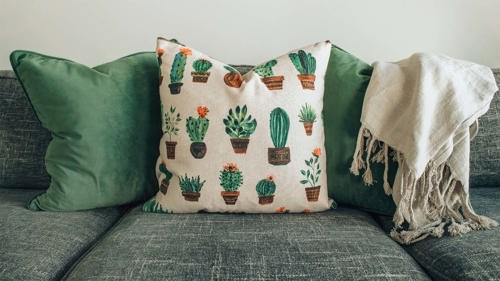 sofa cushions with botanical prints