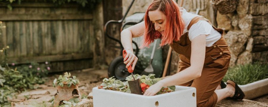 A women maintaining her garden