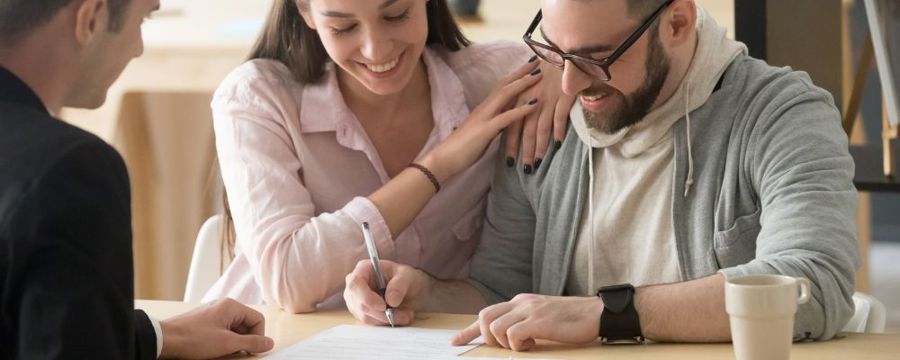 A couple doing paperwork
