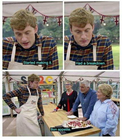 This may contain: two men and one woman are making food in front of a man with an apron