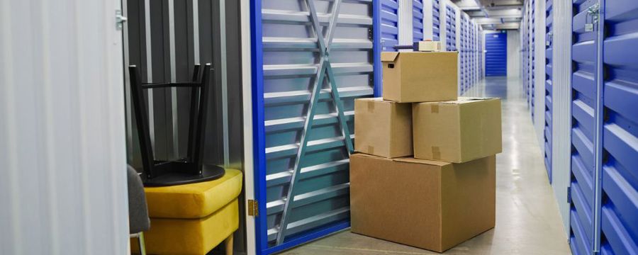 Boxes at a storage unit ready for moving