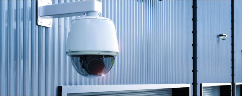 An active CCTV camera monitoring a Storage King facility